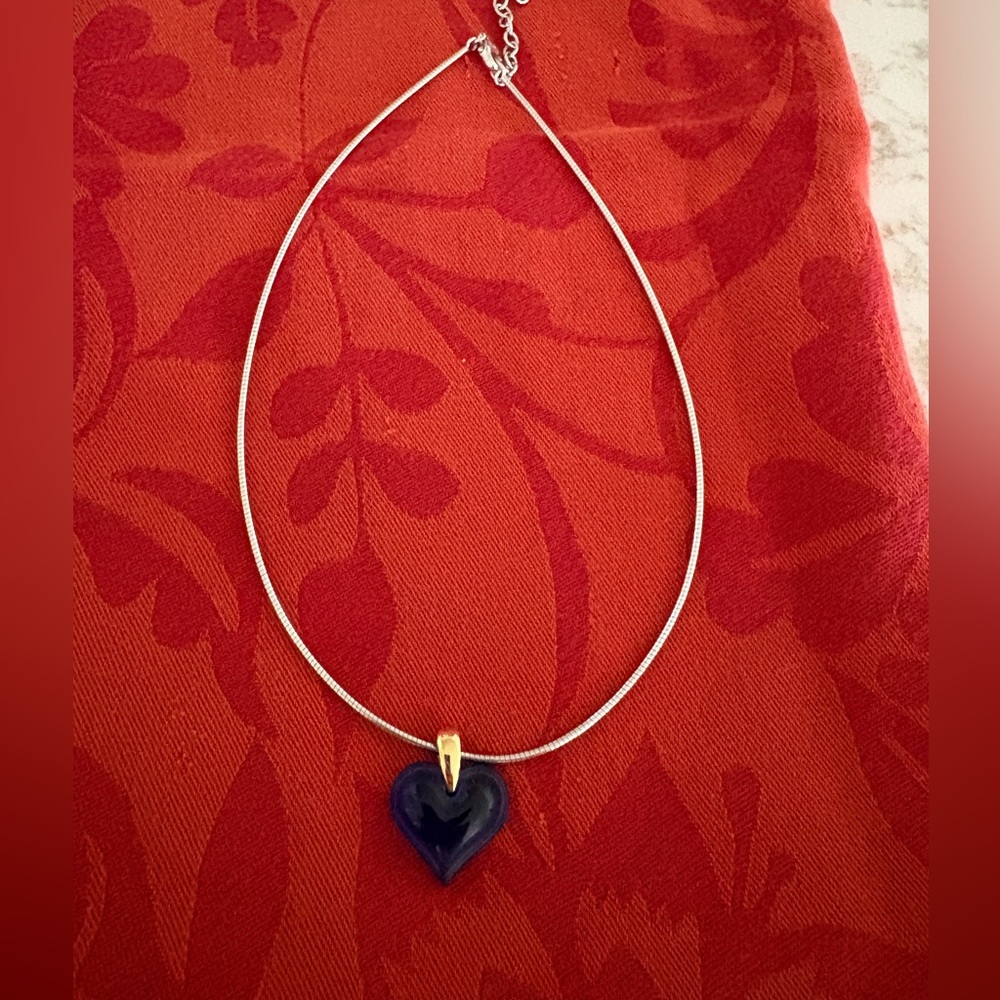 Lalique Blue Heart Necklace on Silver Cord